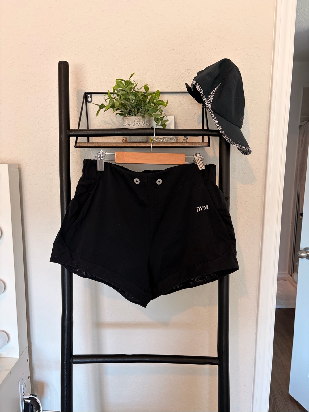 Women's Black Athletic Shorts with Eyelet Detail